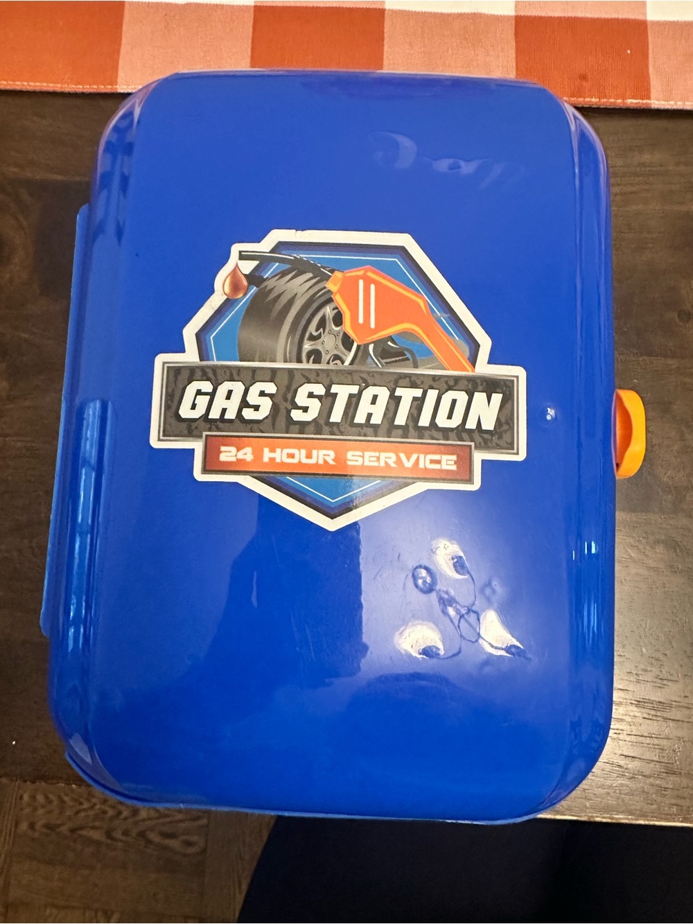 Blue Portable Car Gas Station Play set Accessory Case